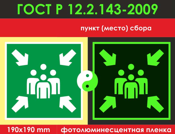 E21 пункт (место) сбора (фотолюминесцентная пленкаГОСТ 34428-2018,  200х200 мм) - Знаки безопасности - Фотолюминесцентные знаки - Магазин охраны труда ohranatruda-shop.ru