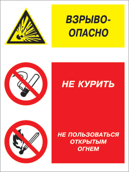 Кз 11 взрывоопасно - не курить и не пользоваться открытым огнем. (пленка, 400х600 мм) - Знаки безопасности - Комбинированные знаки безопасности - Магазин охраны труда ohranatruda-shop.ru